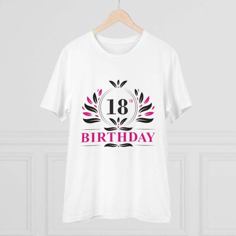 HamariDookan Men's PC Cotton 18th Birthday Printed T Shirt (Color: White, Thread Count: 180GSM)