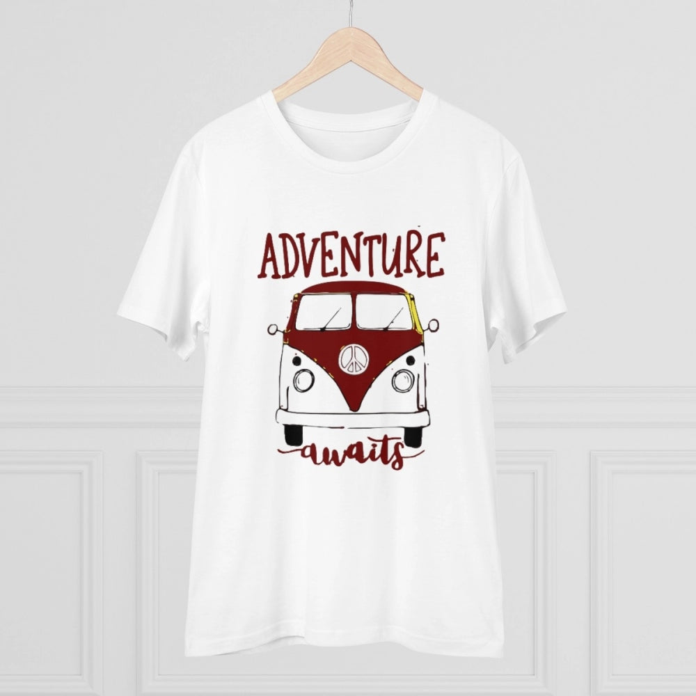 HamariDookan Men's PC Cotton Explore The Unseen Printed T Shirt (Color: White, Thread Count: 180GSM)