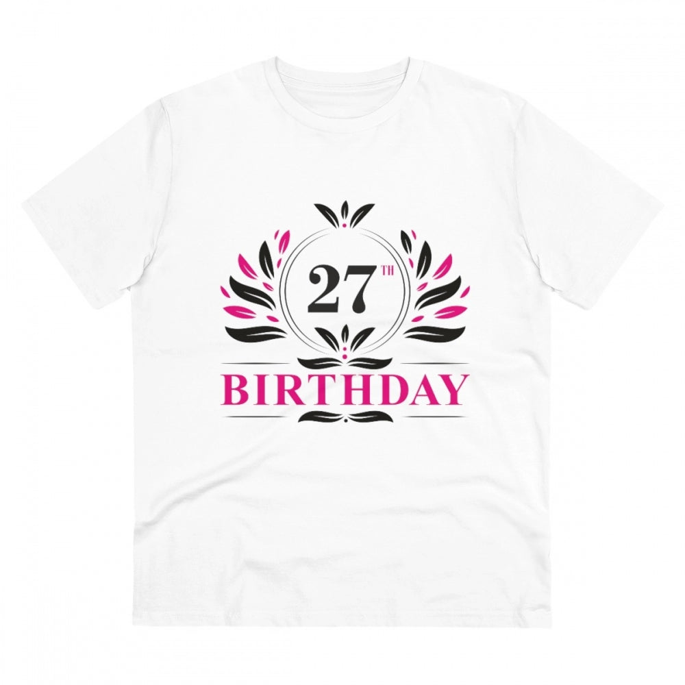 HamariDookan Men's PC Cotton 27th Birthday Printed T Shirt (Color: White, Thread Count: 180GSM)