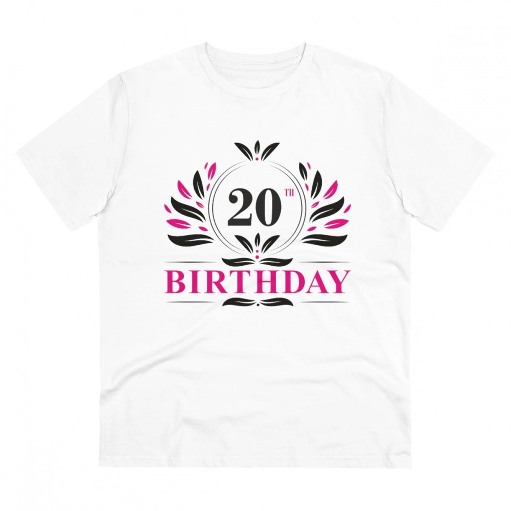HamariDookan Men's PC Cotton 20th Birthday Printed T Shirt (Color: White, Thread Count: 180GSM)