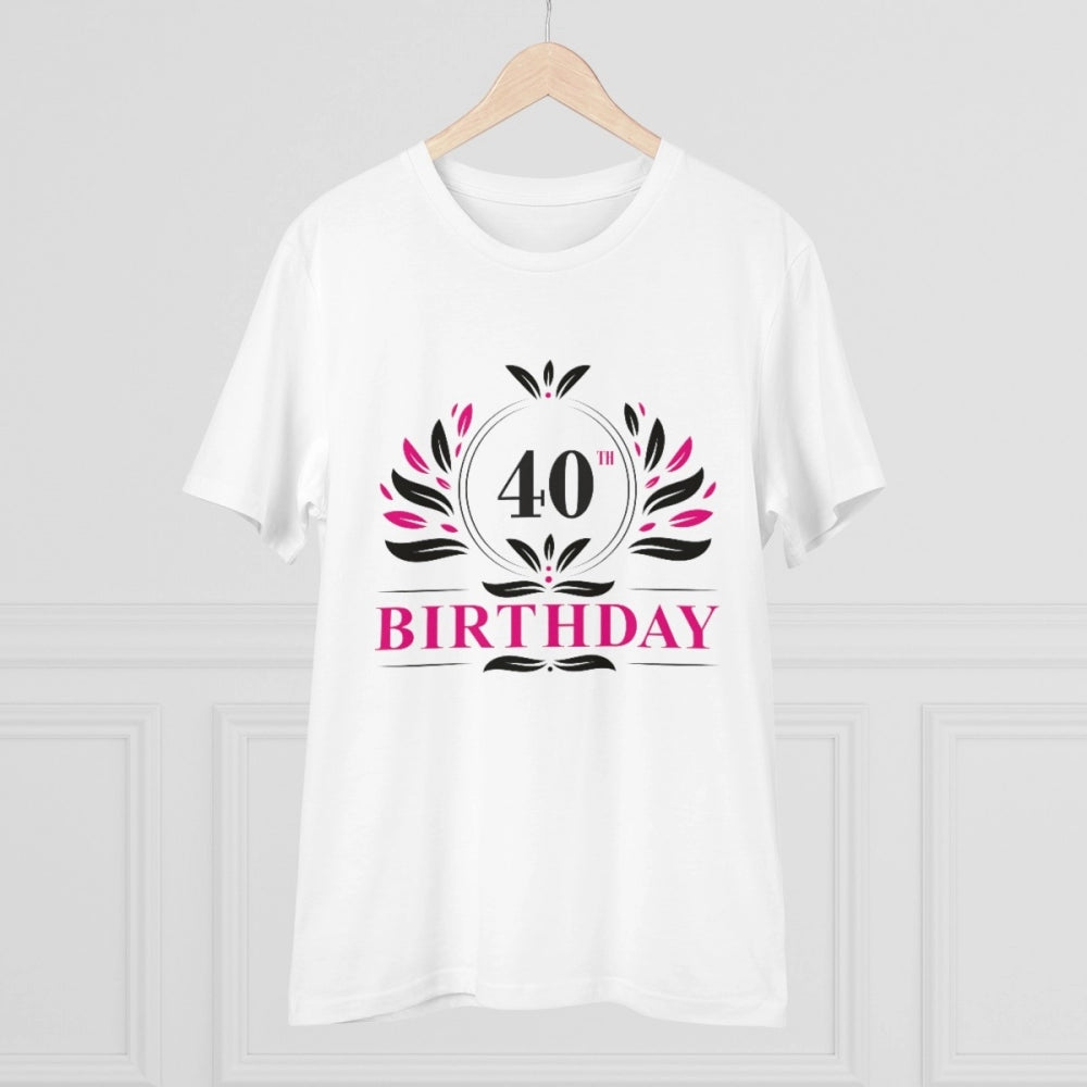 HamariDookan Men's PC Cotton 40th Birthday Printed T Shirt (Color: White, Thread Count: 180GSM)