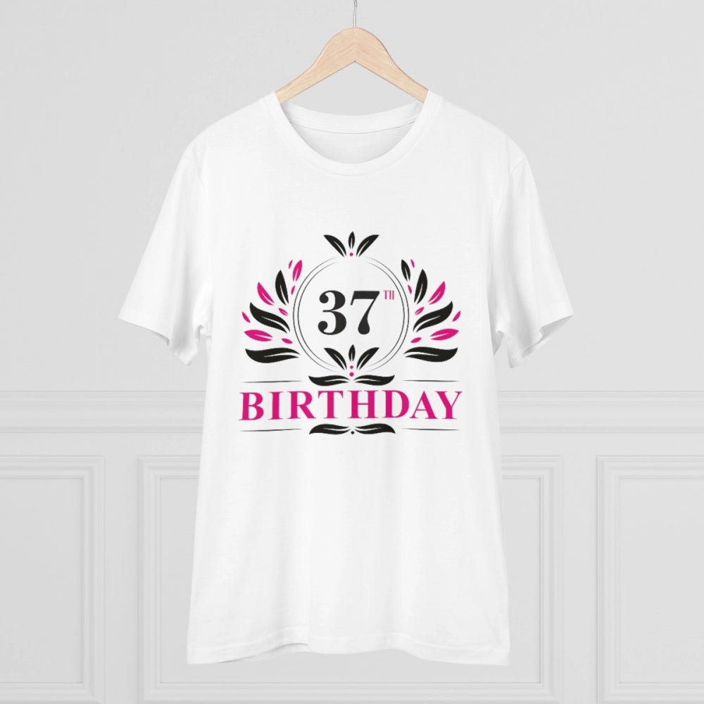 HamariDookan Men's PC Cotton 37th Birthday Printed T Shirt (Color: White, Thread Count: 180GSM)
