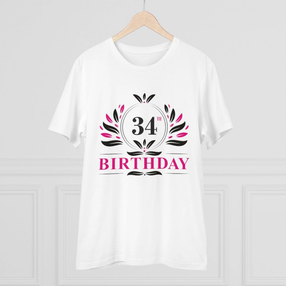 HamariDookan Men's PC Cotton 34th Birthday Printed T Shirt (Color: White, Thread Count: 180GSM)
