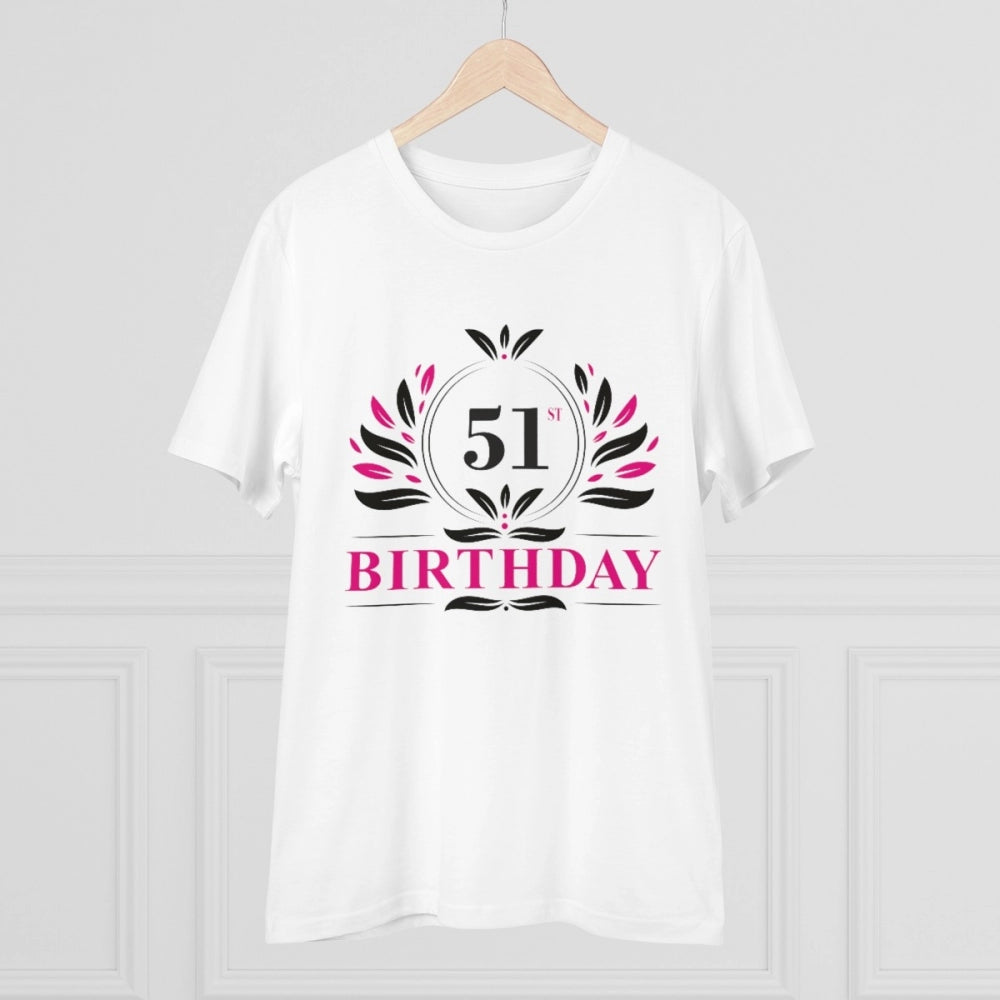 HamariDookan Men's PC Cotton 51st Birthday Printed T Shirt (Color: White, Thread Count: 180GSM)