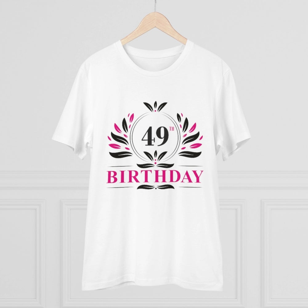 HamariDookan Men's PC Cotton 49th Birthday Printed T Shirt (Color: White, Thread Count: 180GSM)