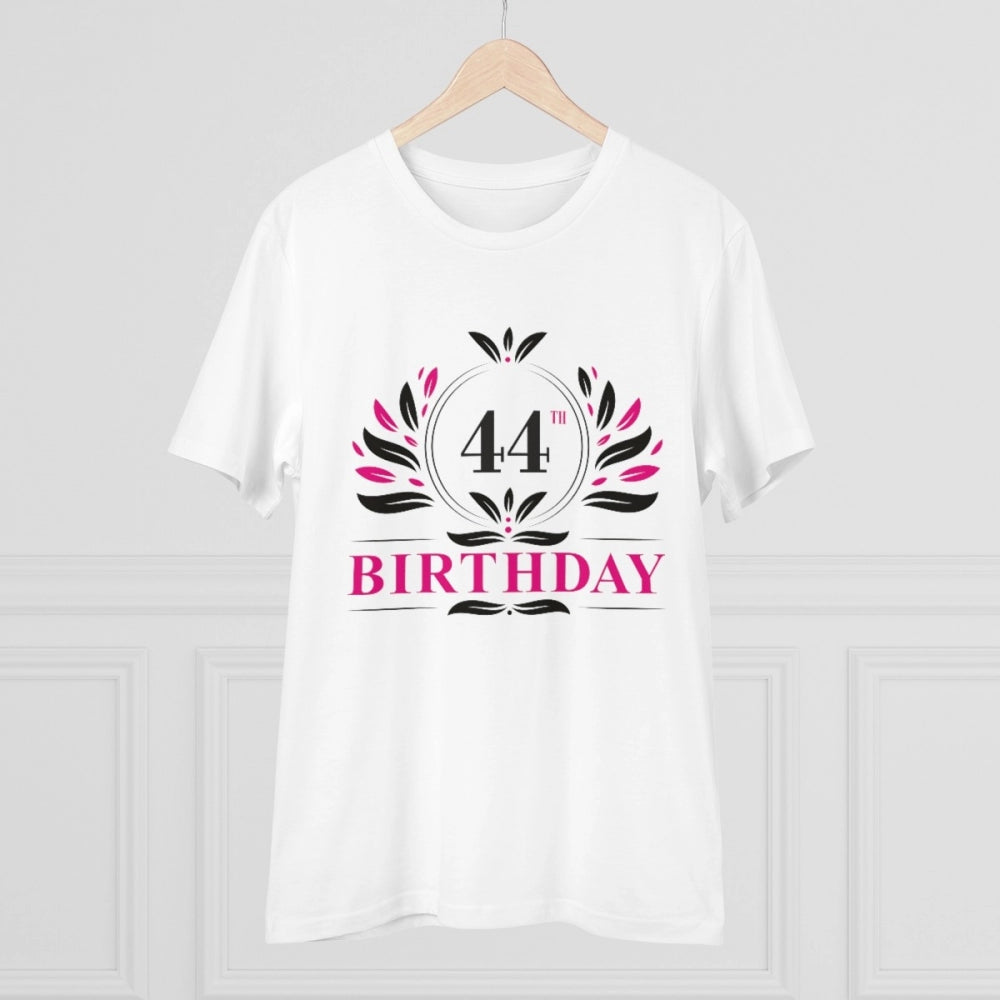 HamariDookan Men's PC Cotton 44th Birthday Printed T Shirt (Color: White, Thread Count: 180GSM)