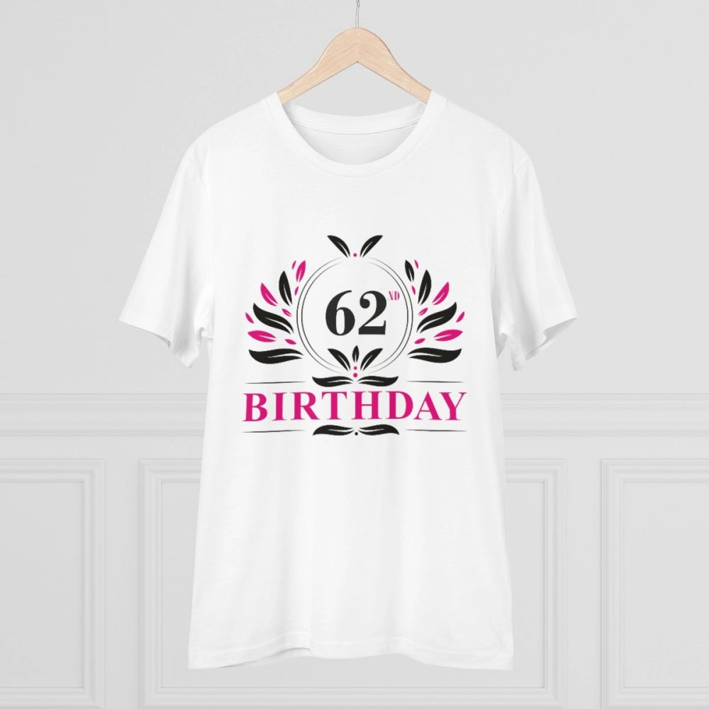 HamariDookan Men's PC Cotton 62nd Birthday Printed T Shirt (Color: White, Thread Count: 180GSM)