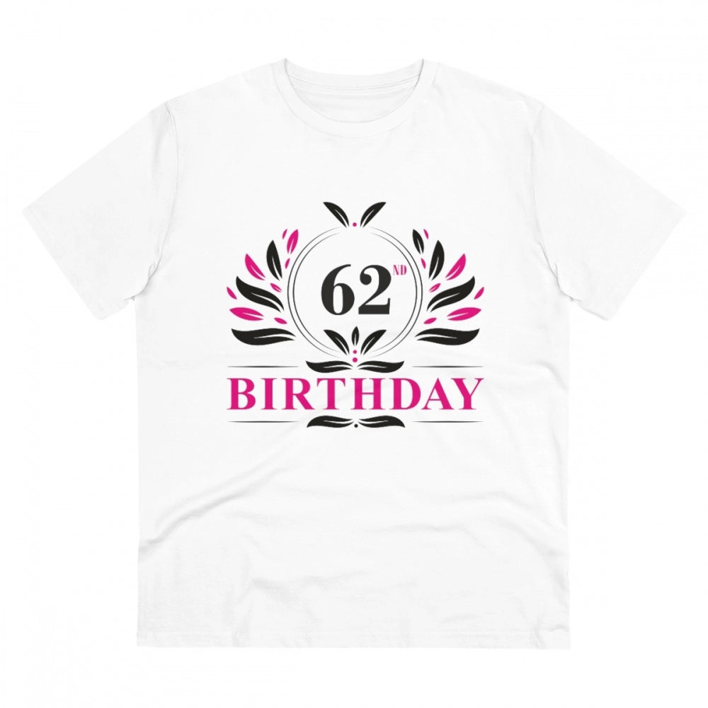 HamariDookan Men's PC Cotton 62nd Birthday Printed T Shirt (Color: White, Thread Count: 180GSM)