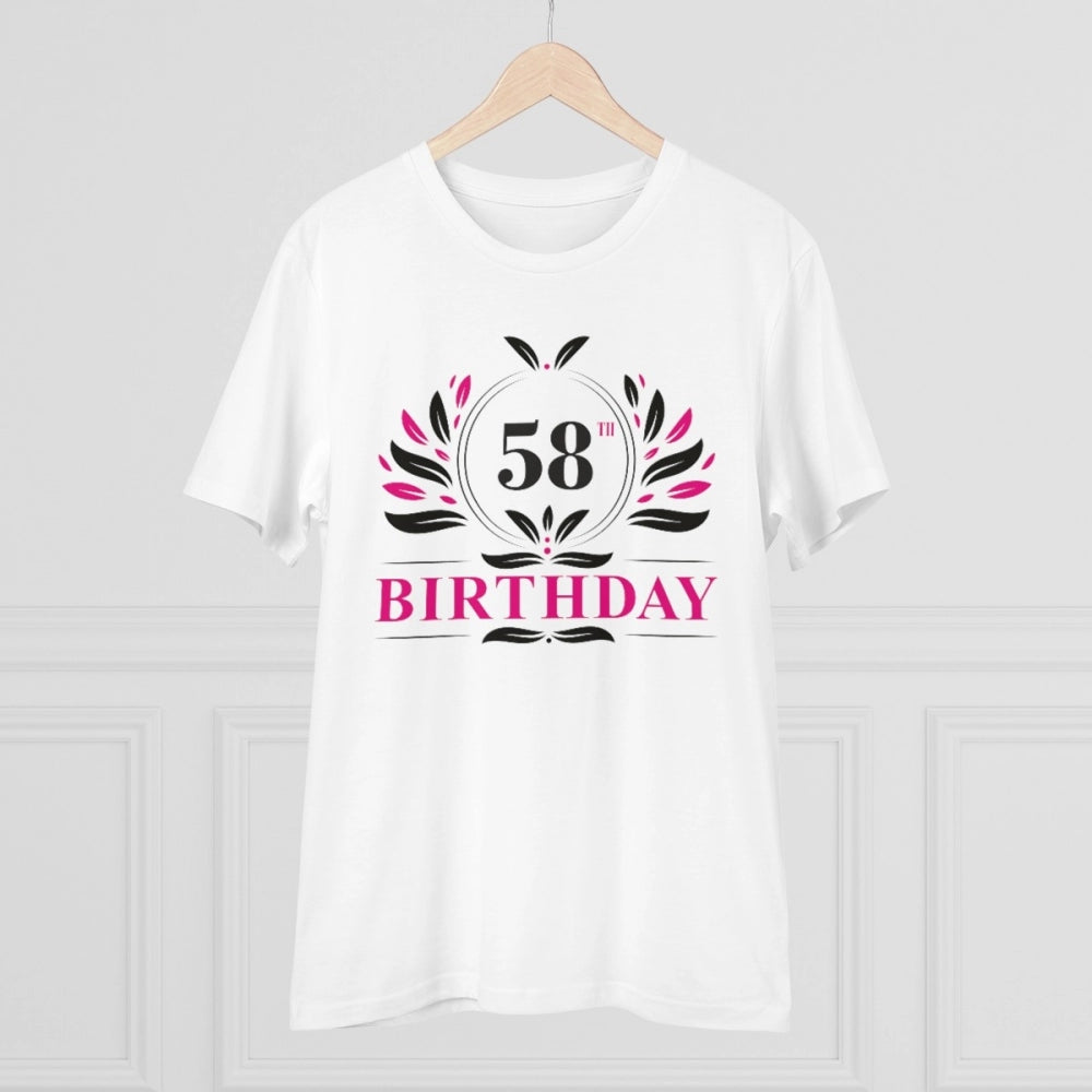 HamariDookan Men's PC Cotton 58th Birthday Printed T Shirt (Color: White, Thread Count: 180GSM)