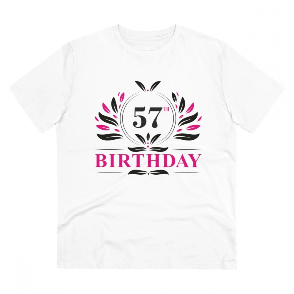HamariDookan Men's PC Cotton 57th Birthday Printed T Shirt (Color: White, Thread Count: 180GSM)