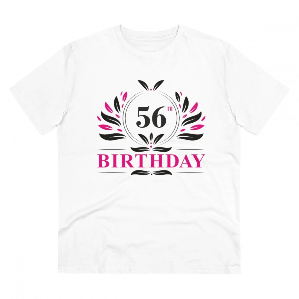 HamariDookan Men's PC Cotton 56th Birthday Printed T Shirt (Color: White, Thread Count: 180GSM)