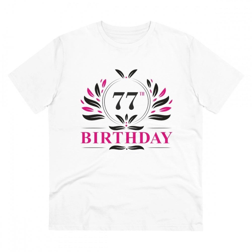 HamariDookan Men's PC Cotton 77th Birthday Printed T Shirt (Color: White, Thread Count: 180GSM)