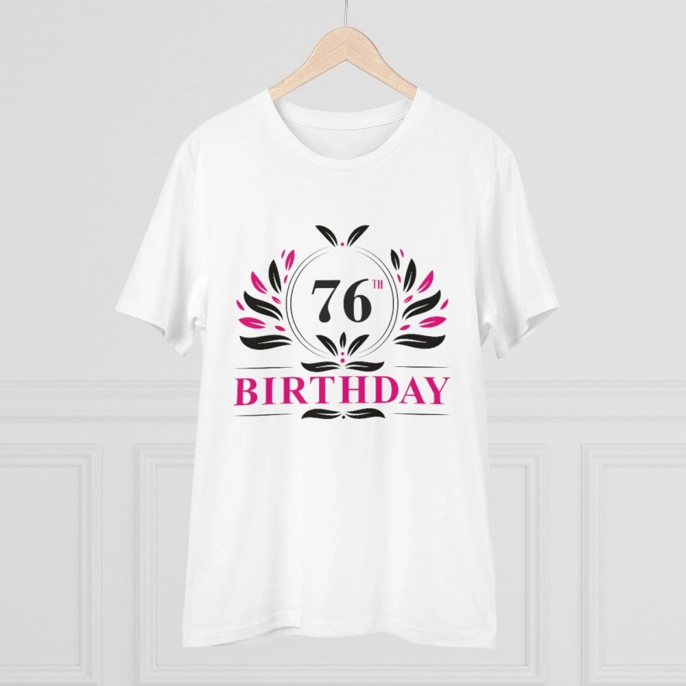 HamariDookan Men's PC Cotton 76th Birthday Printed T Shirt (Color: White, Thread Count: 180GSM)