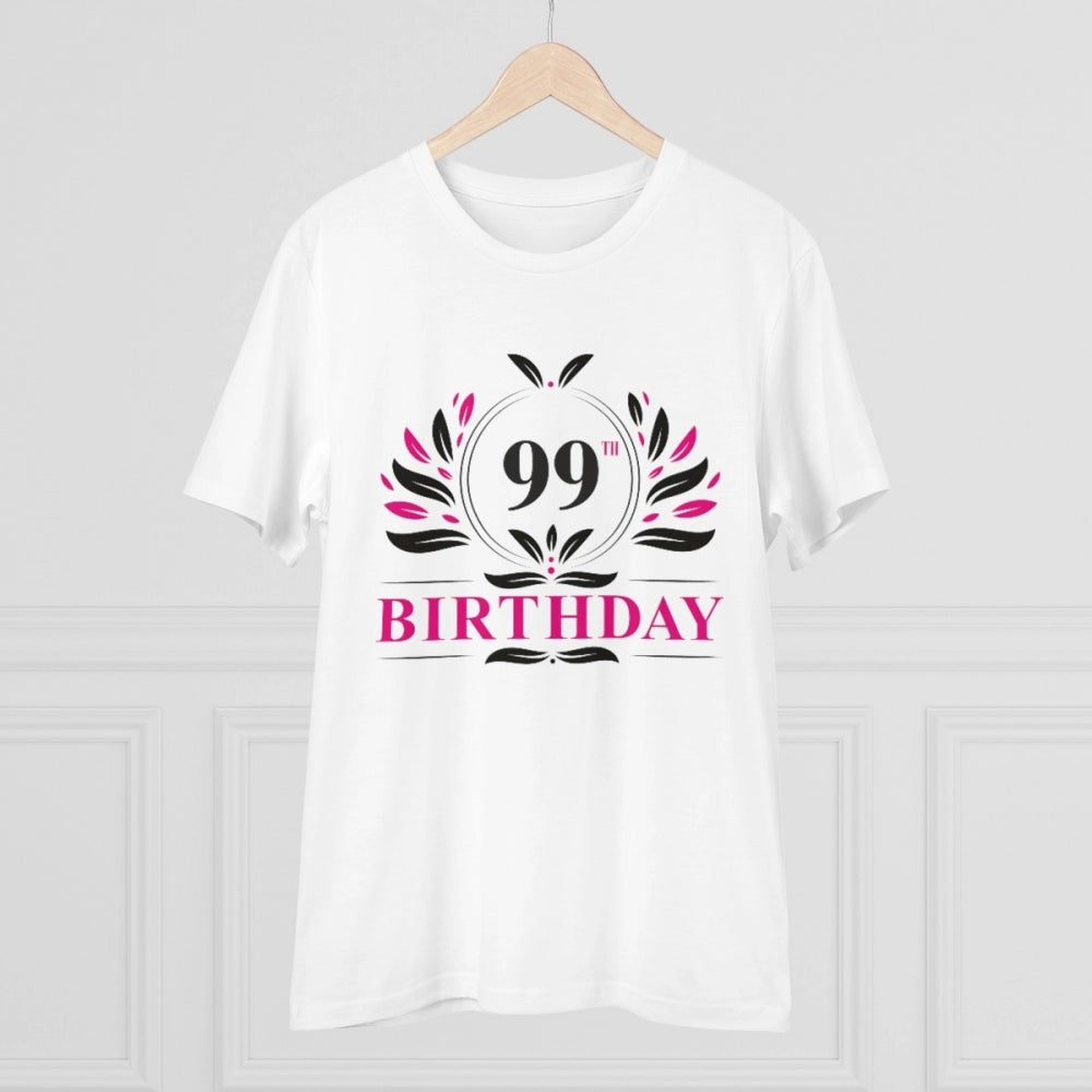 HamariDookan Men's PC Cotton 99th Birthday Printed T Shirt (Color: White, Thread Count: 180GSM)