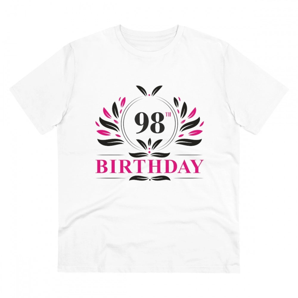 HamariDookan Men's PC Cotton 98th Birthday Printed T Shirt (Color: White, Thread Count: 180GSM)