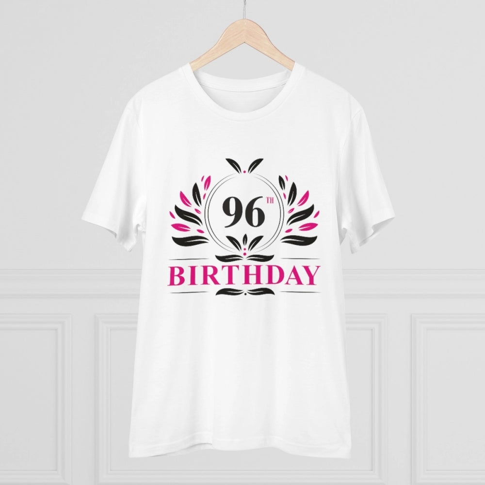 HamariDookan Men's PC Cotton 96th Birthday Printed T Shirt (Color: White, Thread Count: 180GSM)
