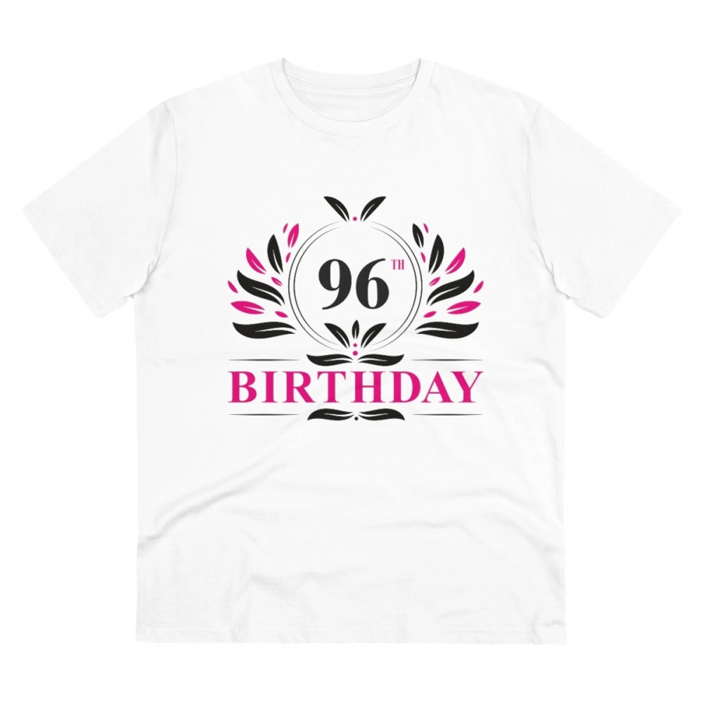 HamariDookan Men's PC Cotton 96th Birthday Printed T Shirt (Color: White, Thread Count: 180GSM)