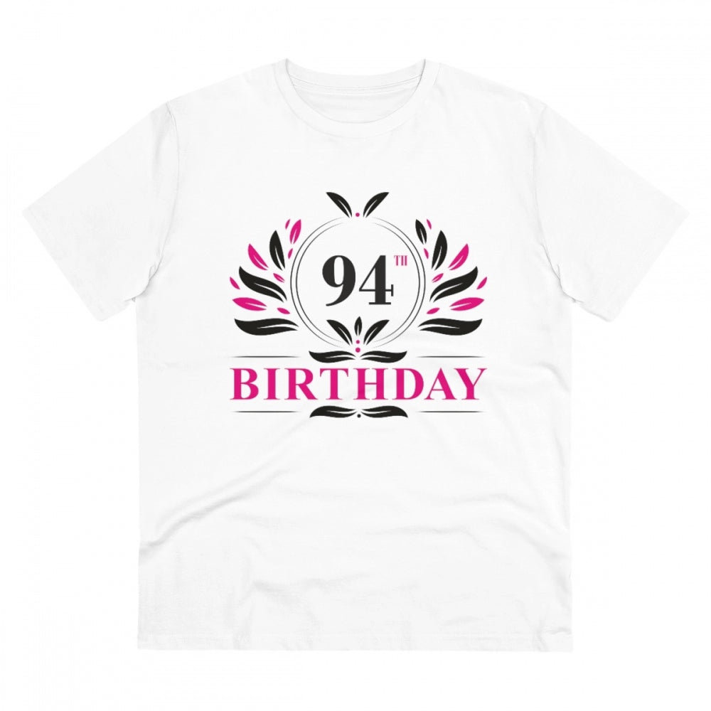 HamariDookan Men's PC Cotton 94th Birthday Printed T Shirt (Color: White, Thread Count: 180GSM)