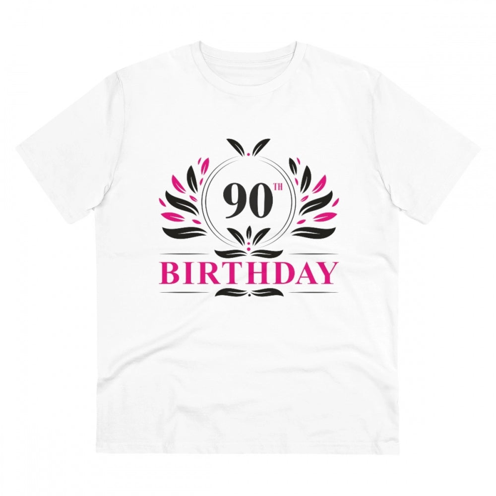 HamariDookan Men's PC Cotton 90th Birthday Printed T Shirt (Color: White, Thread Count: 180GSM)