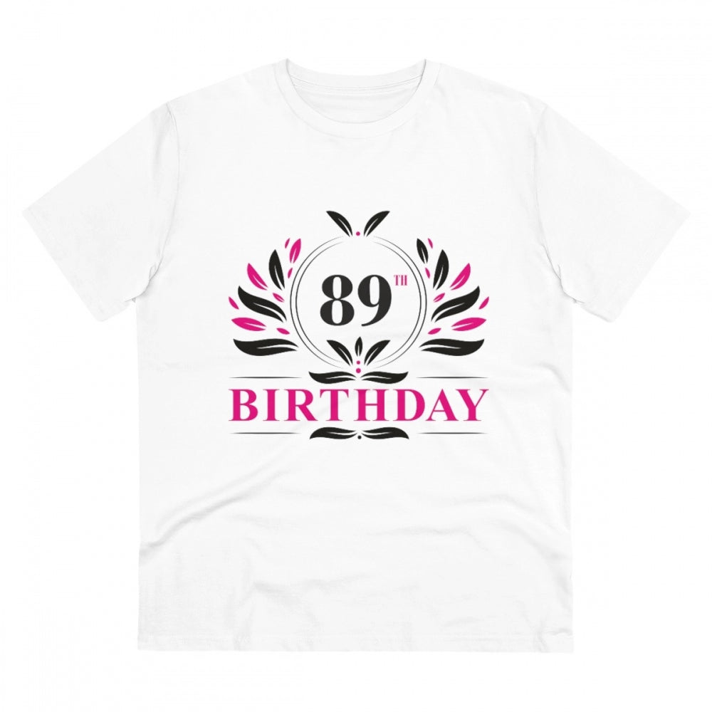 HamariDookan Men's PC Cotton 89th Birthday Printed T Shirt (Color: White, Thread Count: 180GSM)