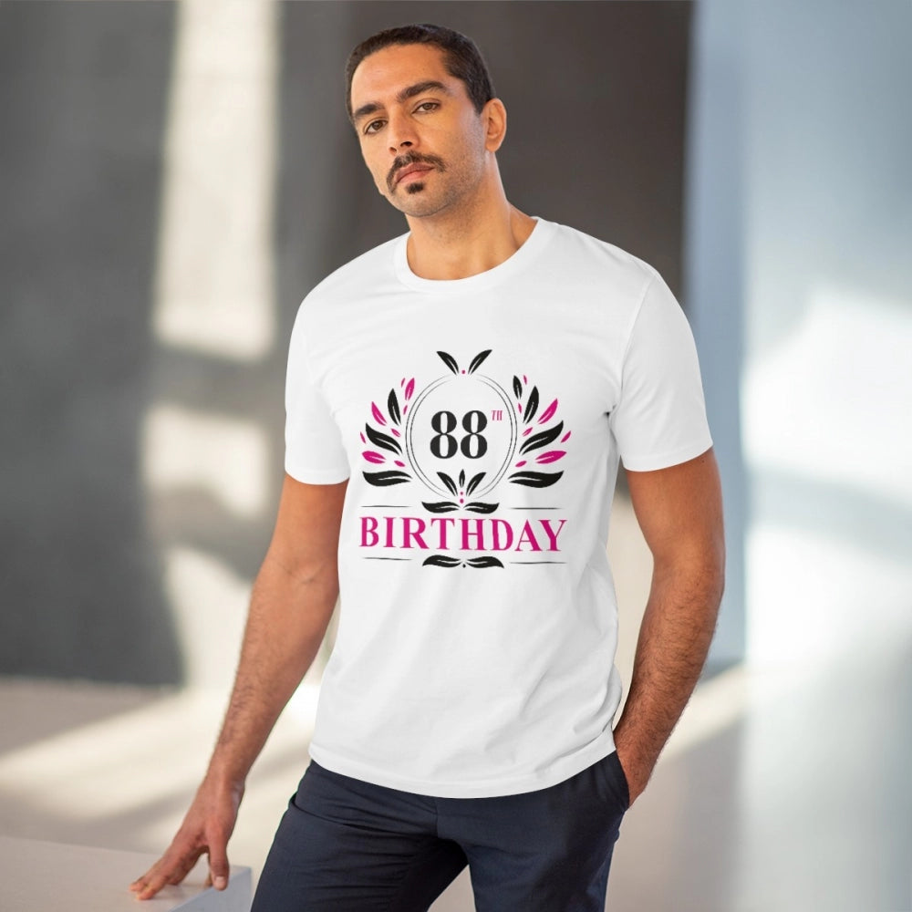 HamariDookan Men's PC Cotton 88th Birthday Printed T Shirt (Color: White, Thread Count: 180GSM)