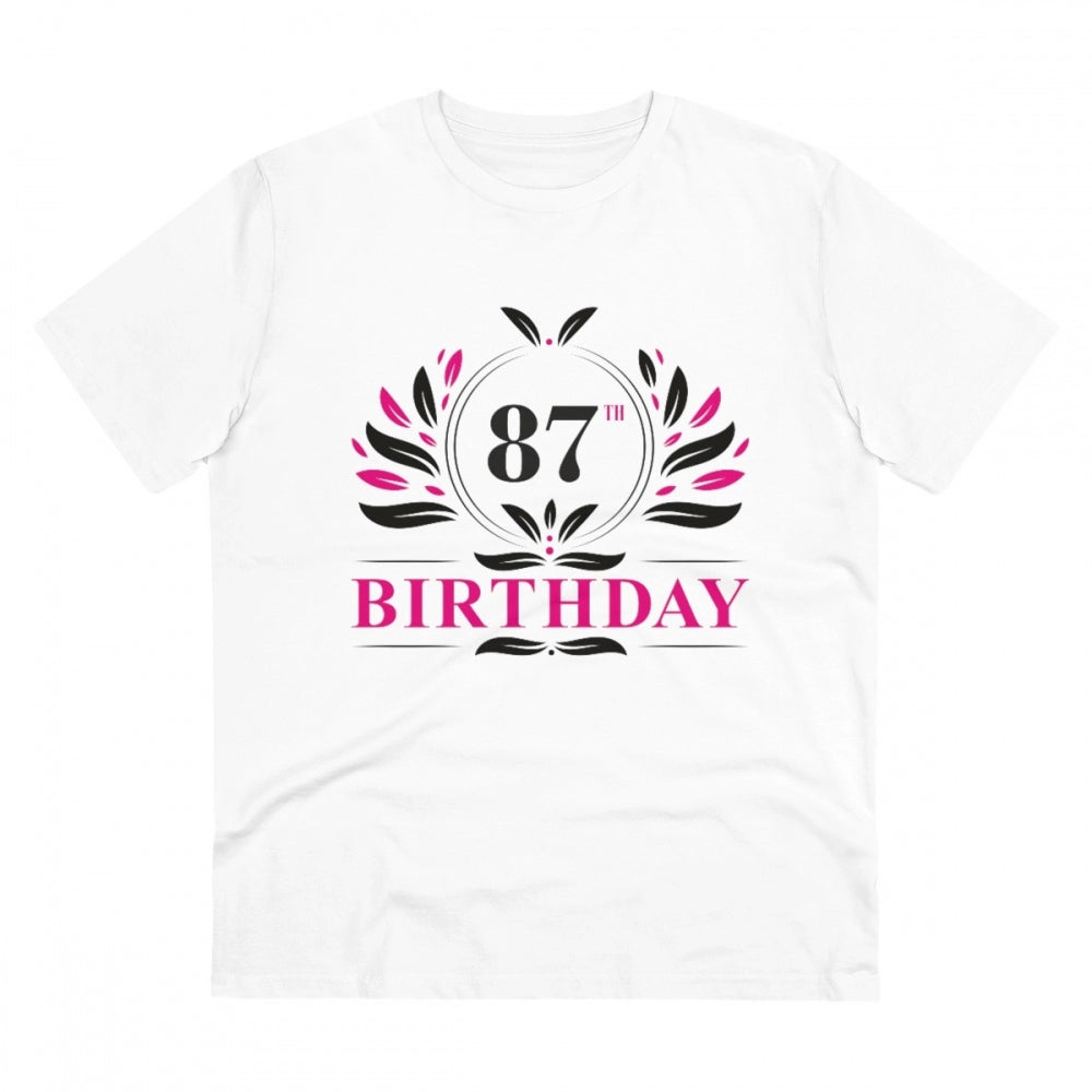 HamariDookan Men's PC Cotton 87th Birthday Printed T Shirt (Color: White, Thread Count: 180GSM)