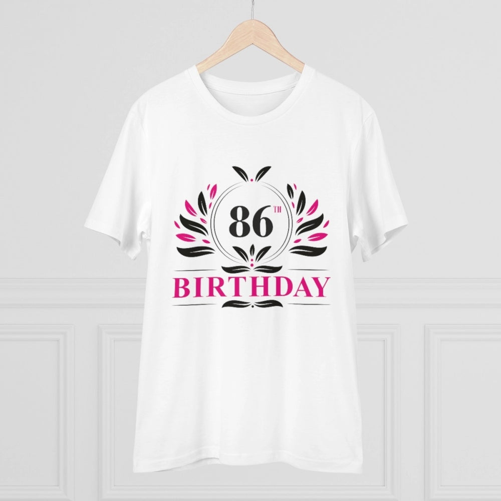HamariDookan Men's PC Cotton 86th Birthday Printed T Shirt (Color: White, Thread Count: 180GSM)
