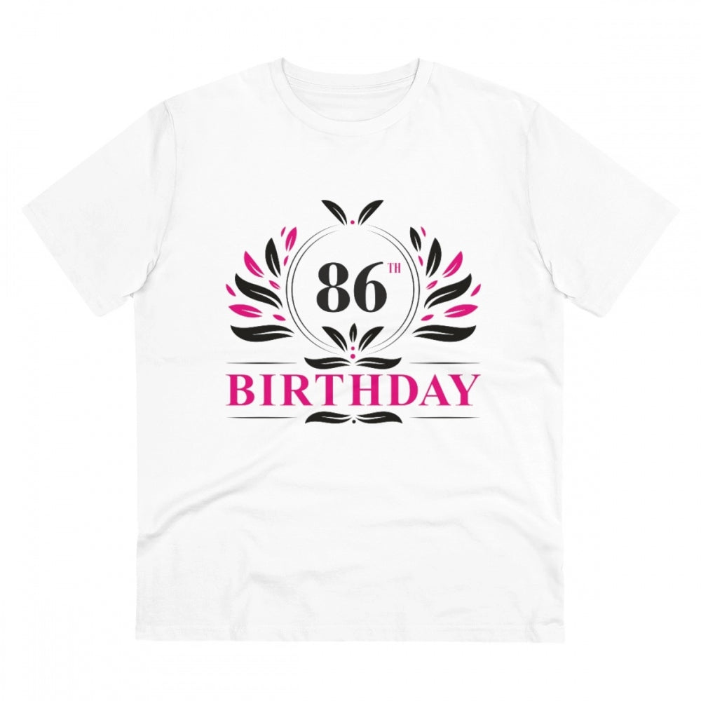HamariDookan Men's PC Cotton 86th Birthday Printed T Shirt (Color: White, Thread Count: 180GSM)