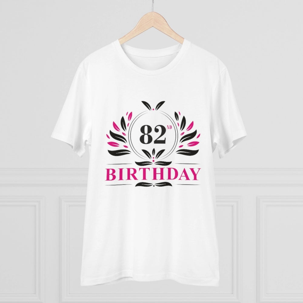 HamariDookan Men's PC Cotton 82nd Birthday Printed T Shirt (Color: White, Thread Count: 180GSM)