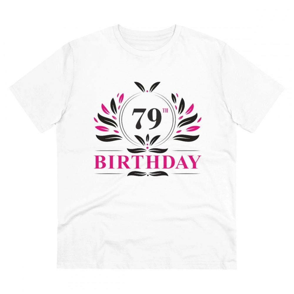 HamariDookan Men's PC Cotton 79th Birthday Printed T Shirt (Color: White, Thread Count: 180GSM)