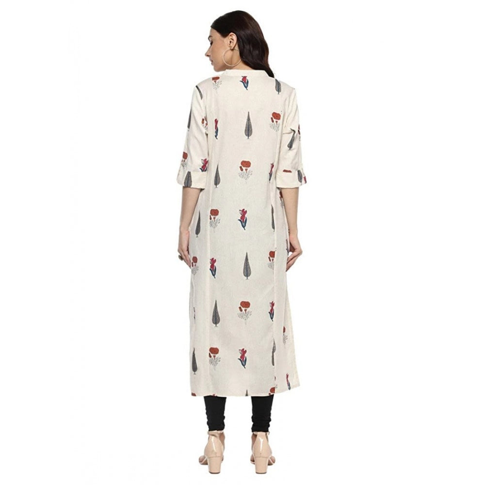 HD Women's Khadi Printed A Line Kurti (Off White, Khadi)