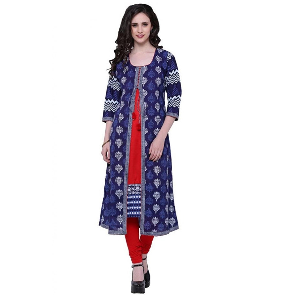 HD Women's Cotton Printed Long Kurti (Blue, Red, Cotton)