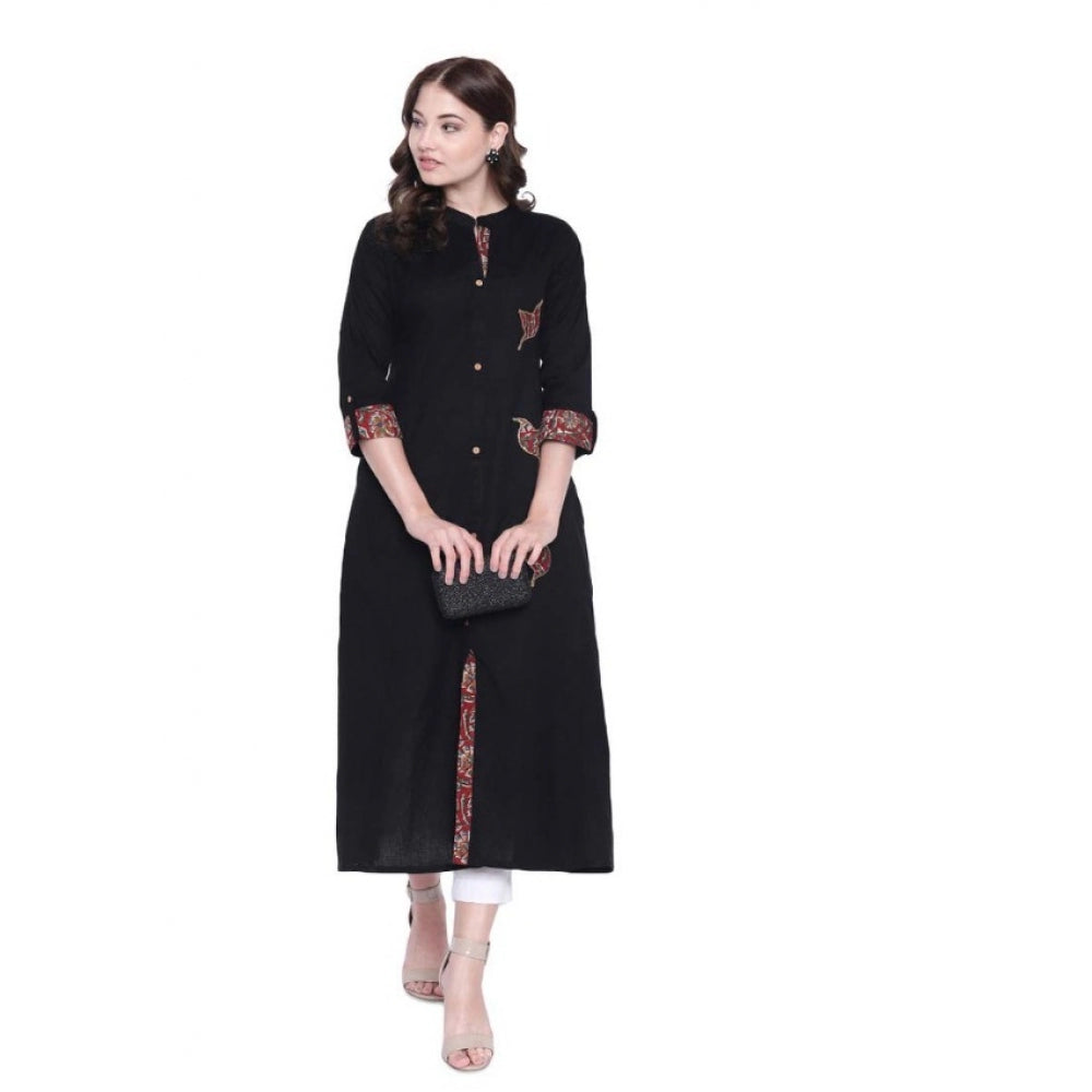 HD Women's Khadi Printed A Line Kurti  (Black, Khadi)