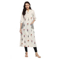 HD Women's Khadi Printed A Line Kurti (Off White, Khadi)