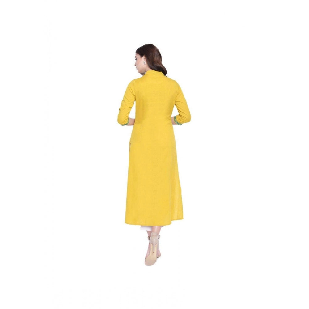 HD Women's Khadi Embroidered Kurti (Yellow, Khadi)
