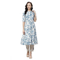 HD Women's Cotton Printed Floral Print Kurti (White, Blue, Cotton)