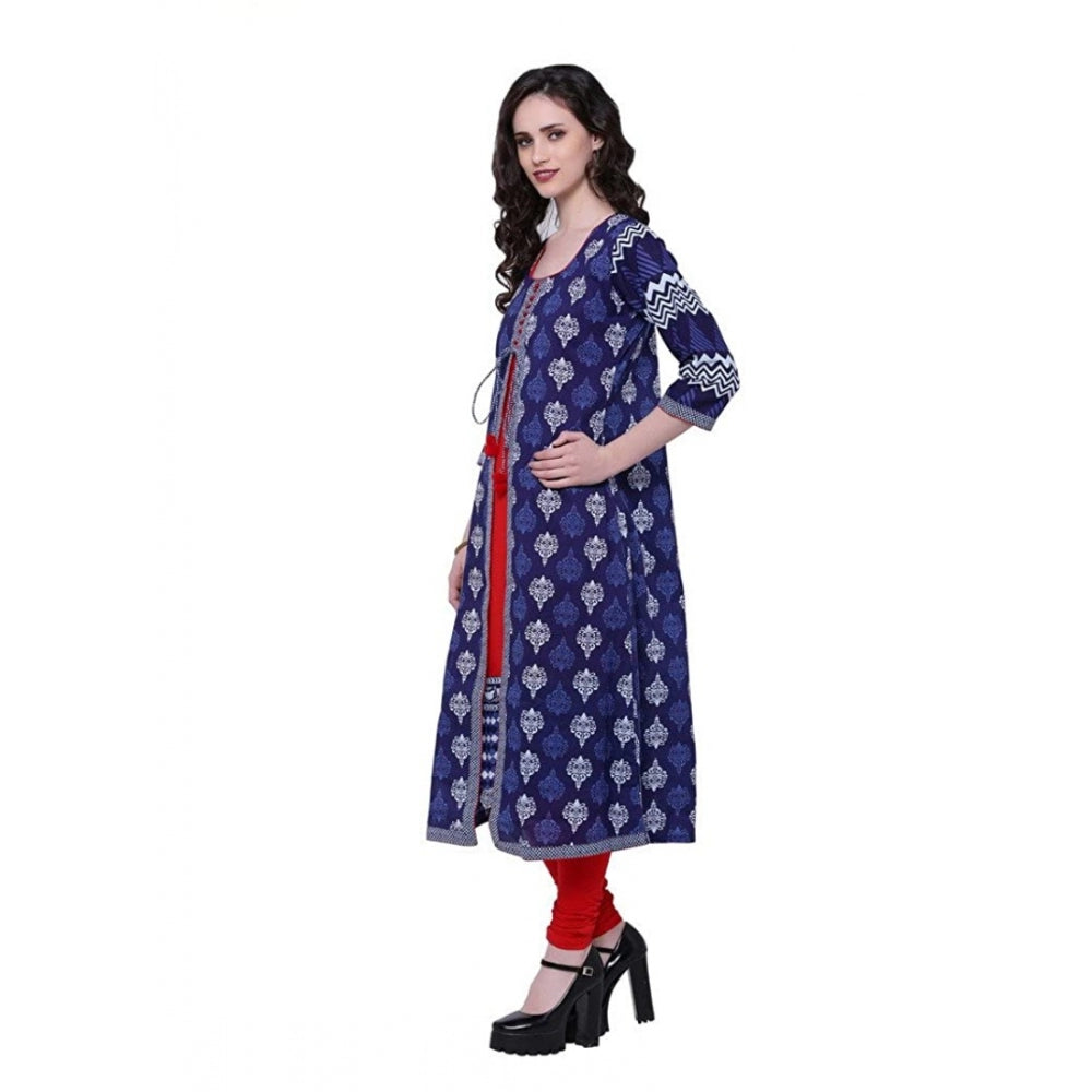 HD Women's Cotton Printed Long Kurti (Blue, Red, Cotton)