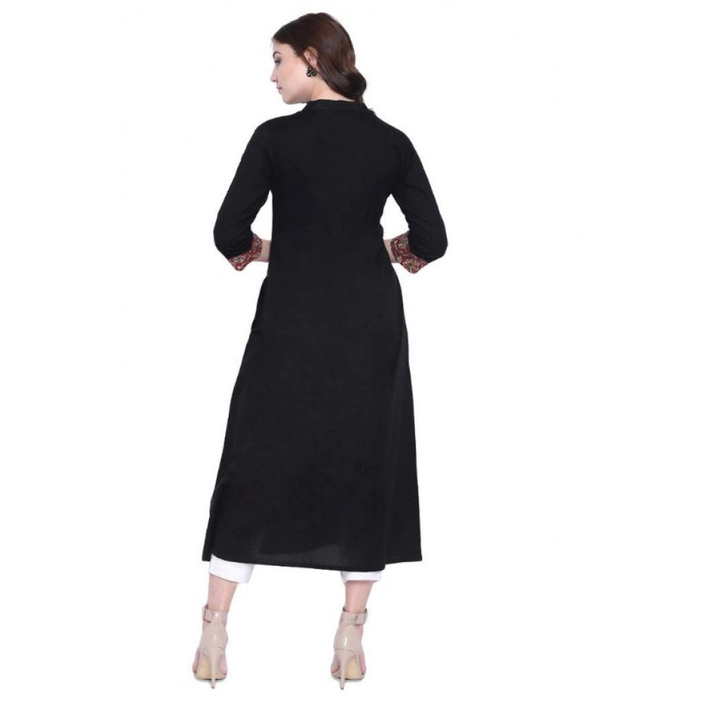 HD Women's Khadi Printed A Line Kurti  (Black, Khadi)