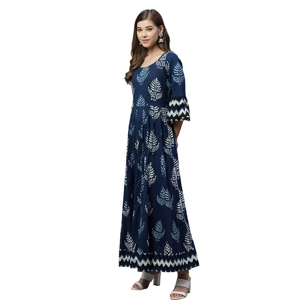 HD Women's Cotton  Printed Regular Kurti (Blue, Cotton )