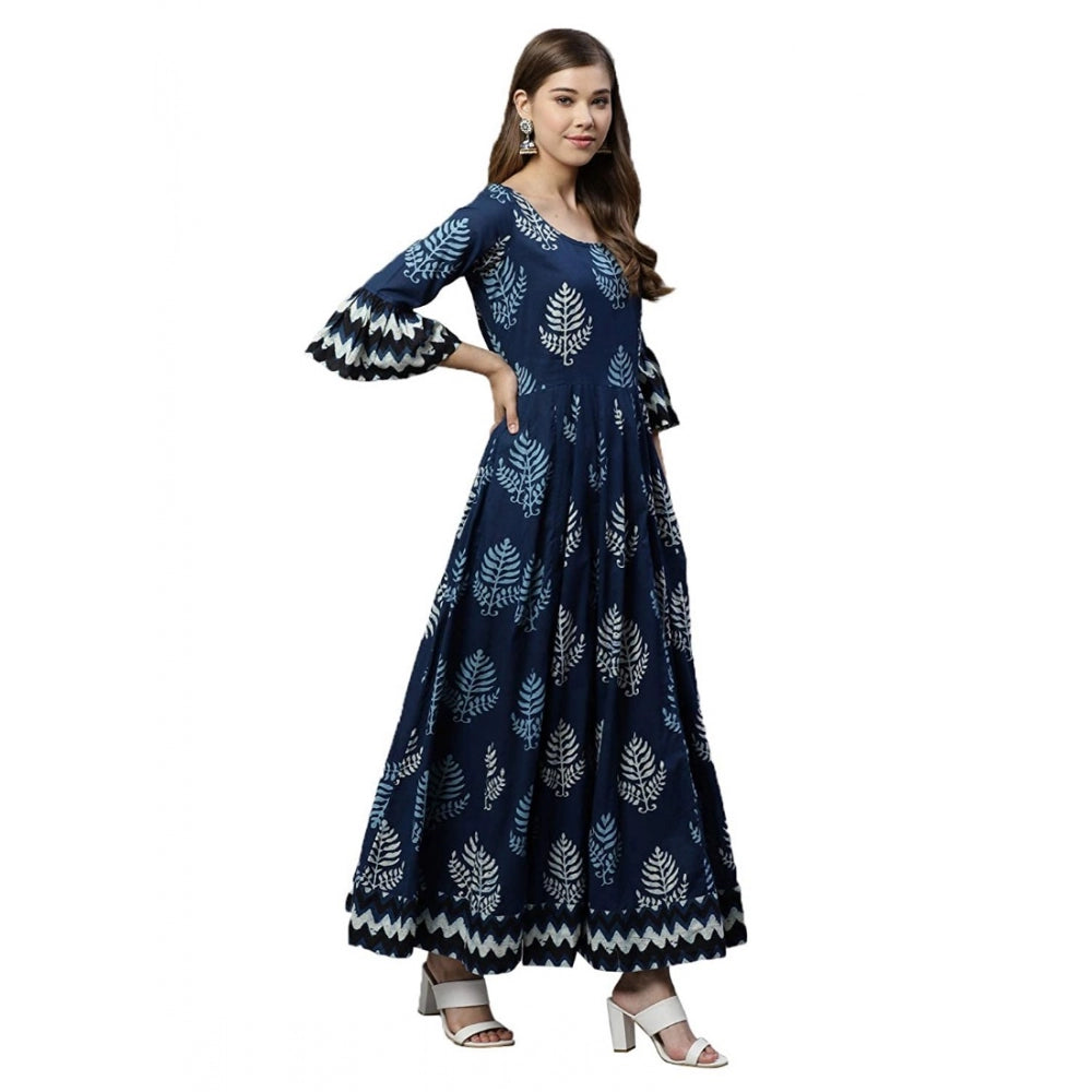 HD Women's Cotton  Printed Regular Kurti (Blue, Cotton )