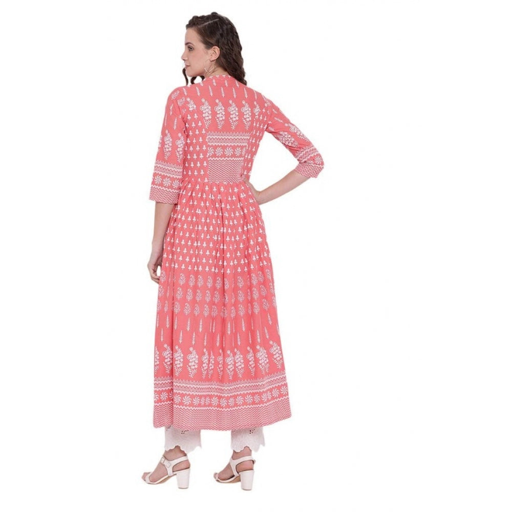 HD Women's Cotton Printed Regular Kurti (Peach, Cotton)