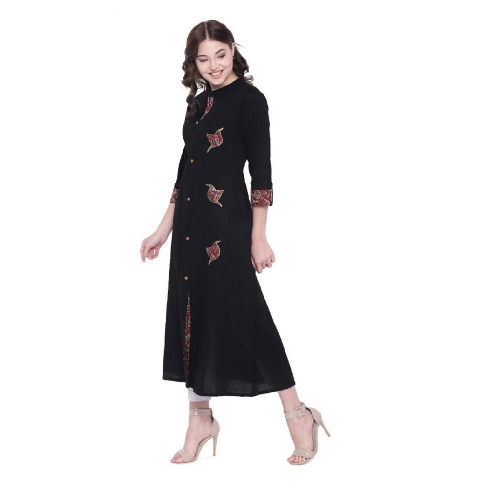 HD Women's Khadi Printed A Line Kurti  (Black, Khadi)