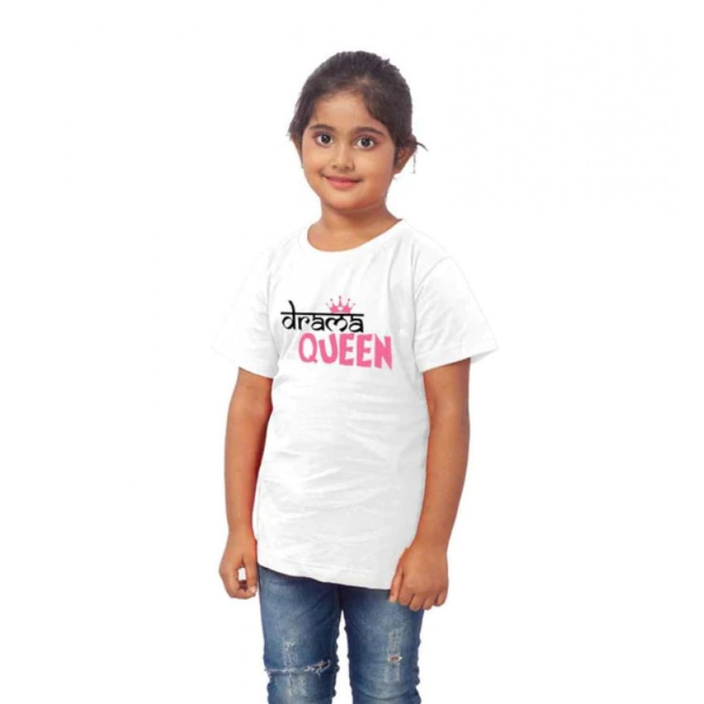 HamariDookan Girls Cotton Drama Queen Half Sleeve TShirt (White)