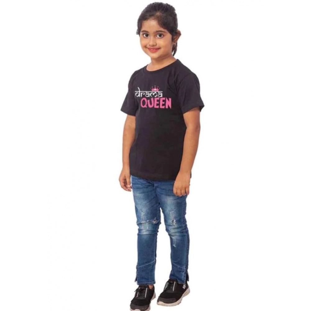 HamariDookan Girls Cotton Drama Queen Half Sleeve TShirt (Black)