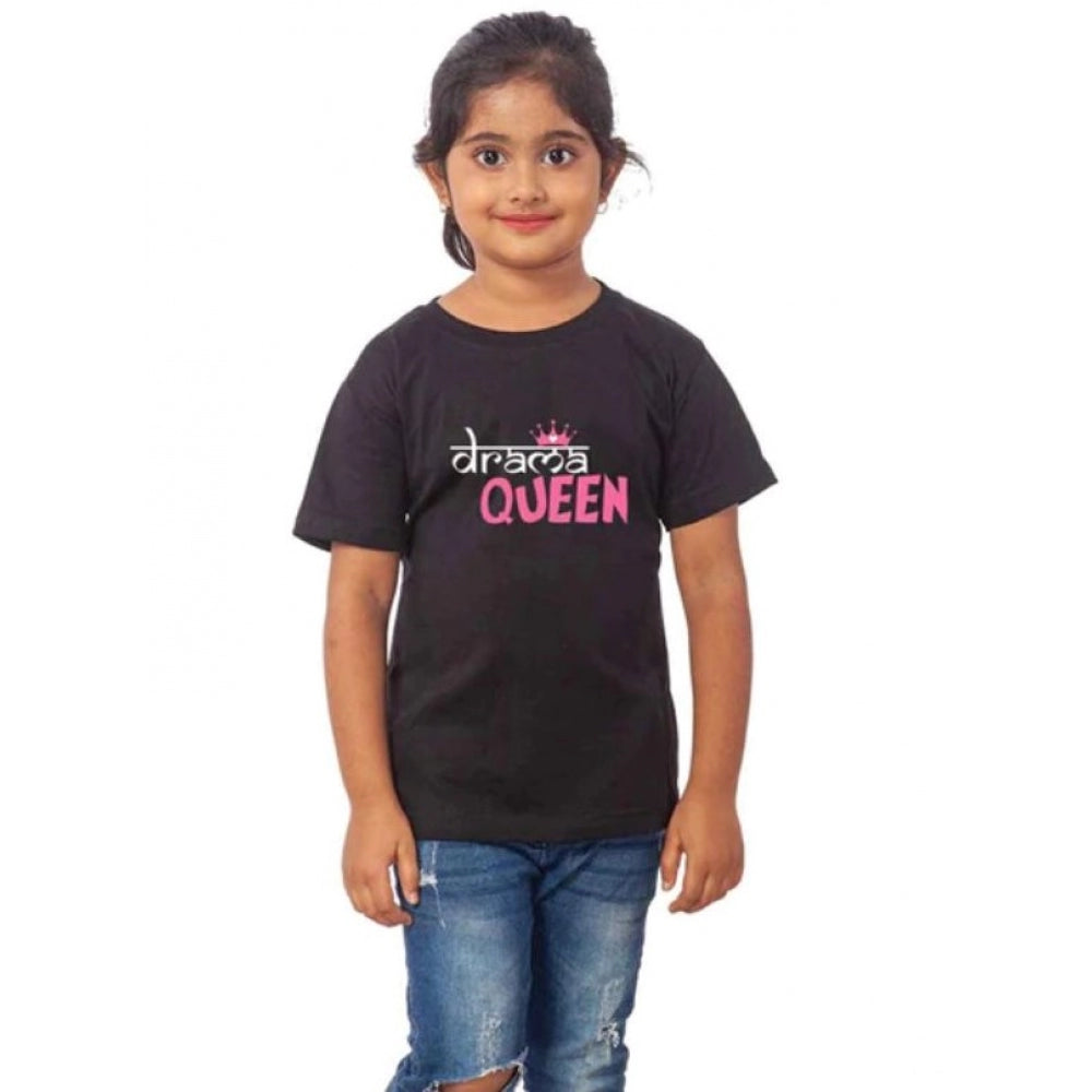 HamariDookan Girls Cotton Drama Queen Half Sleeve TShirt (Black)