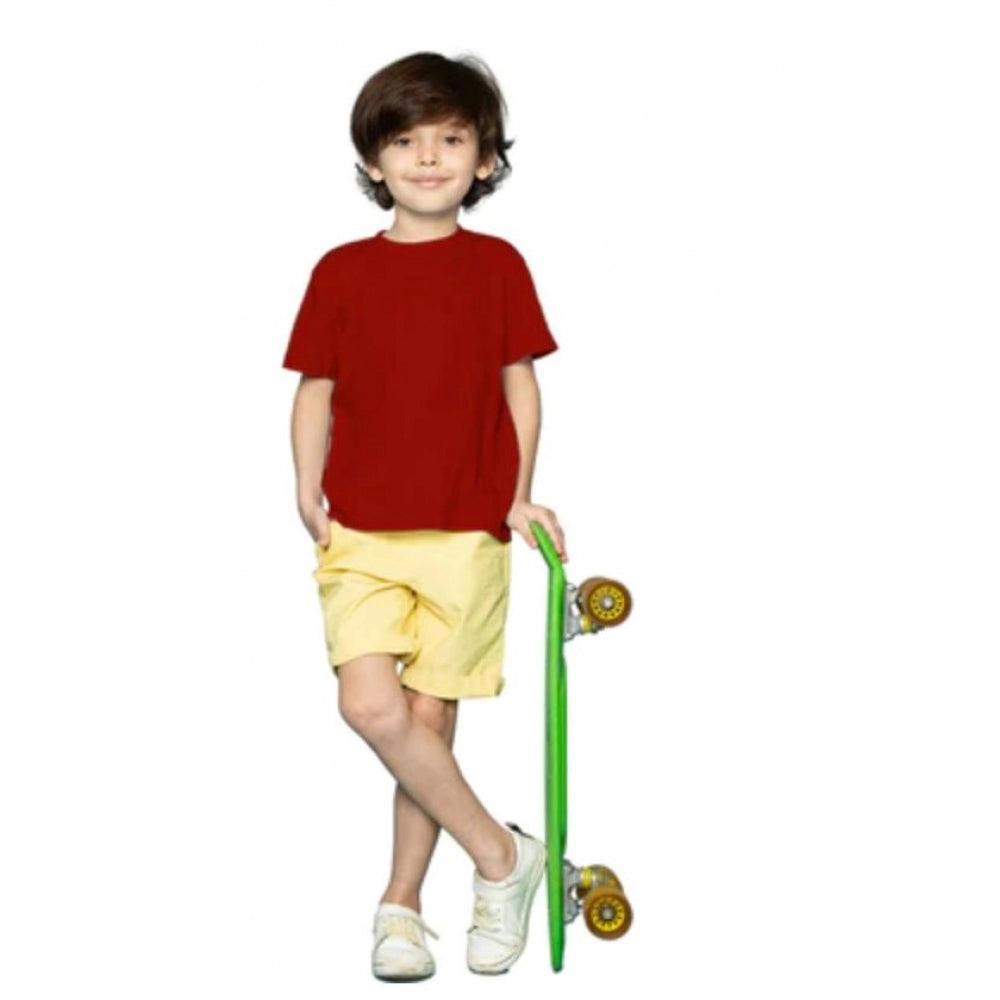 HamariDookan Boys Cotton Plain Half Sleeve TShirt (Maroon)
