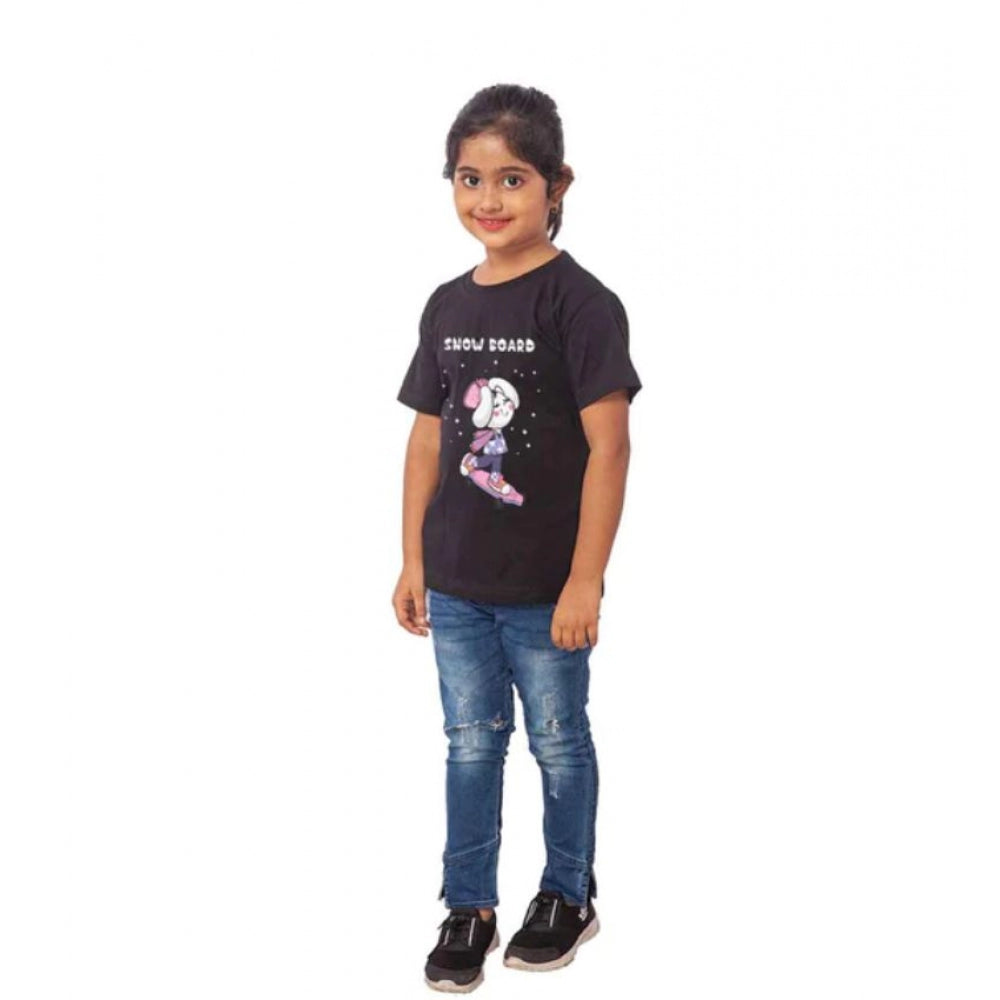 HamariDookan Girls Cotton Snow Board Half Sleeve TShirt (Black)