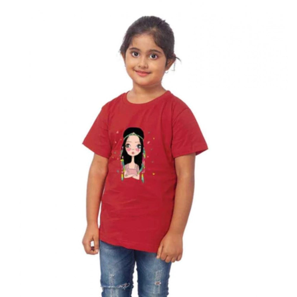 HamariDookan Girls Cotton Tribal Half Sleeve TShirt (Maroon)