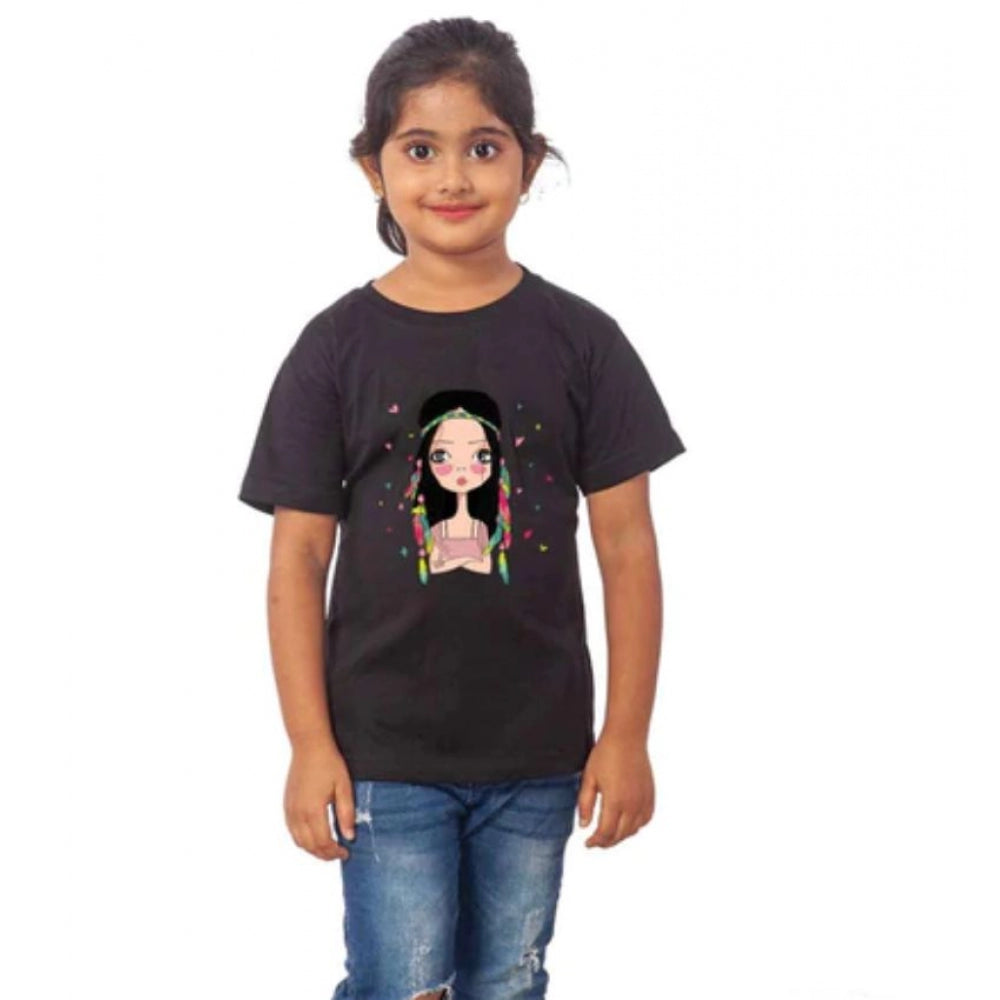 HamariDookan Girls Cotton Tribal Half Sleeve TShirt (Black)
