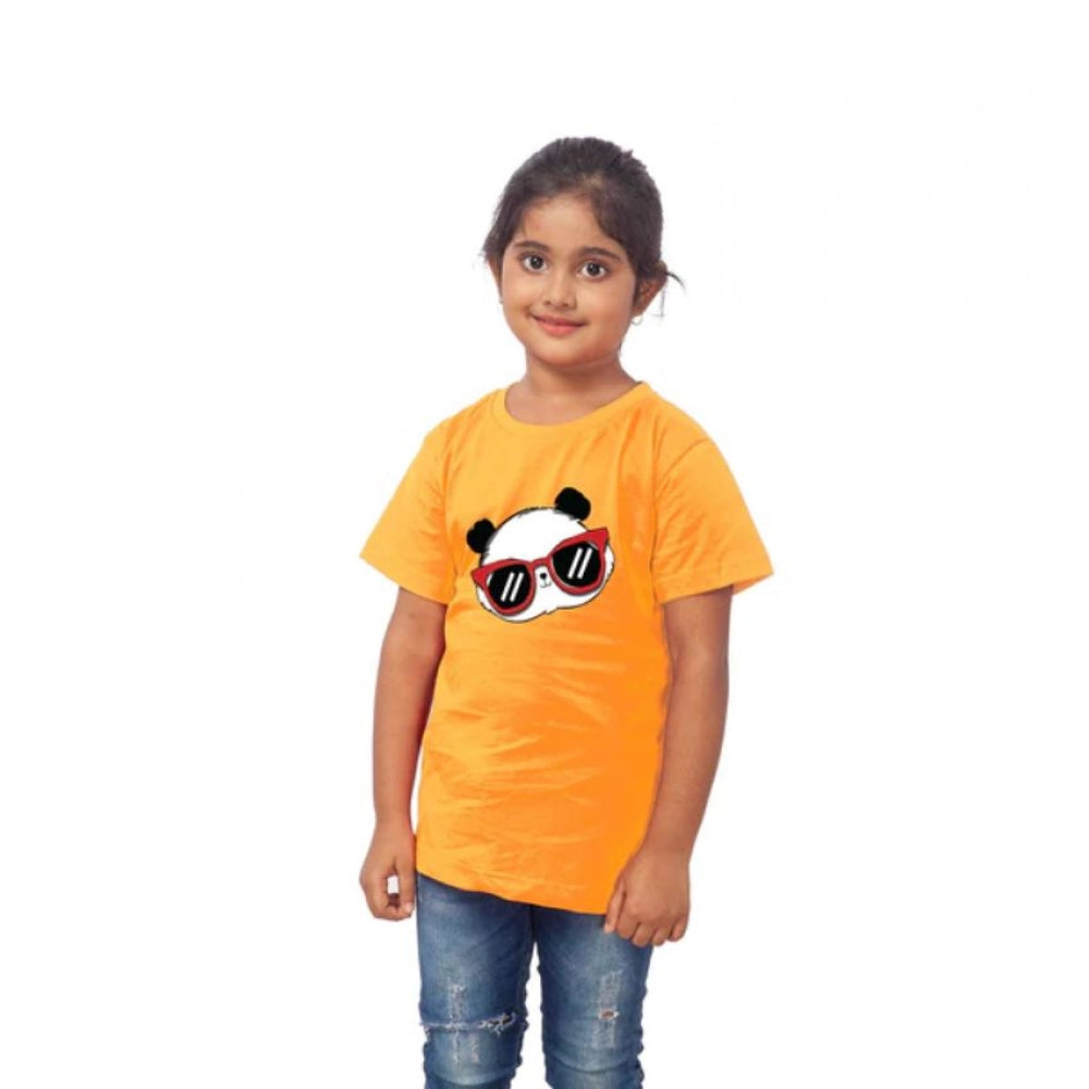 HamariDookan Girls Cotton Panda Glass Half Sleeve TShirt (Mustard)